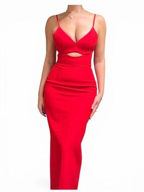 Alberto Makali Red Strapless Cutout Bodycon Maxi Dress